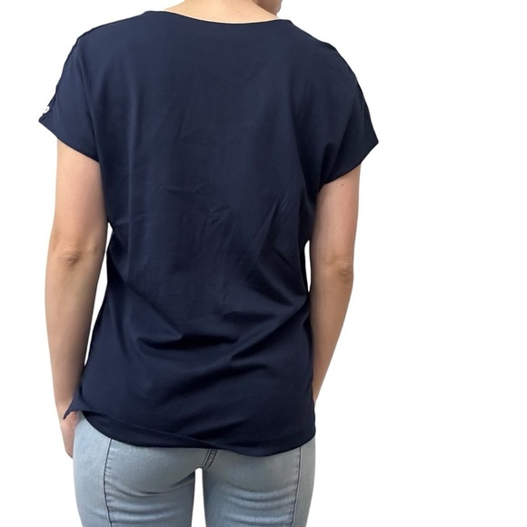 J. Crew Blouse Embroidered Navy White Beach Cotton Casual Summer Size Small - Picture 2 of 8